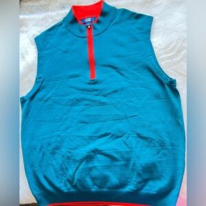 Cutter & Buck Sleeveless Quarter Zip Sweater Vest – Teal/Orange – Size L